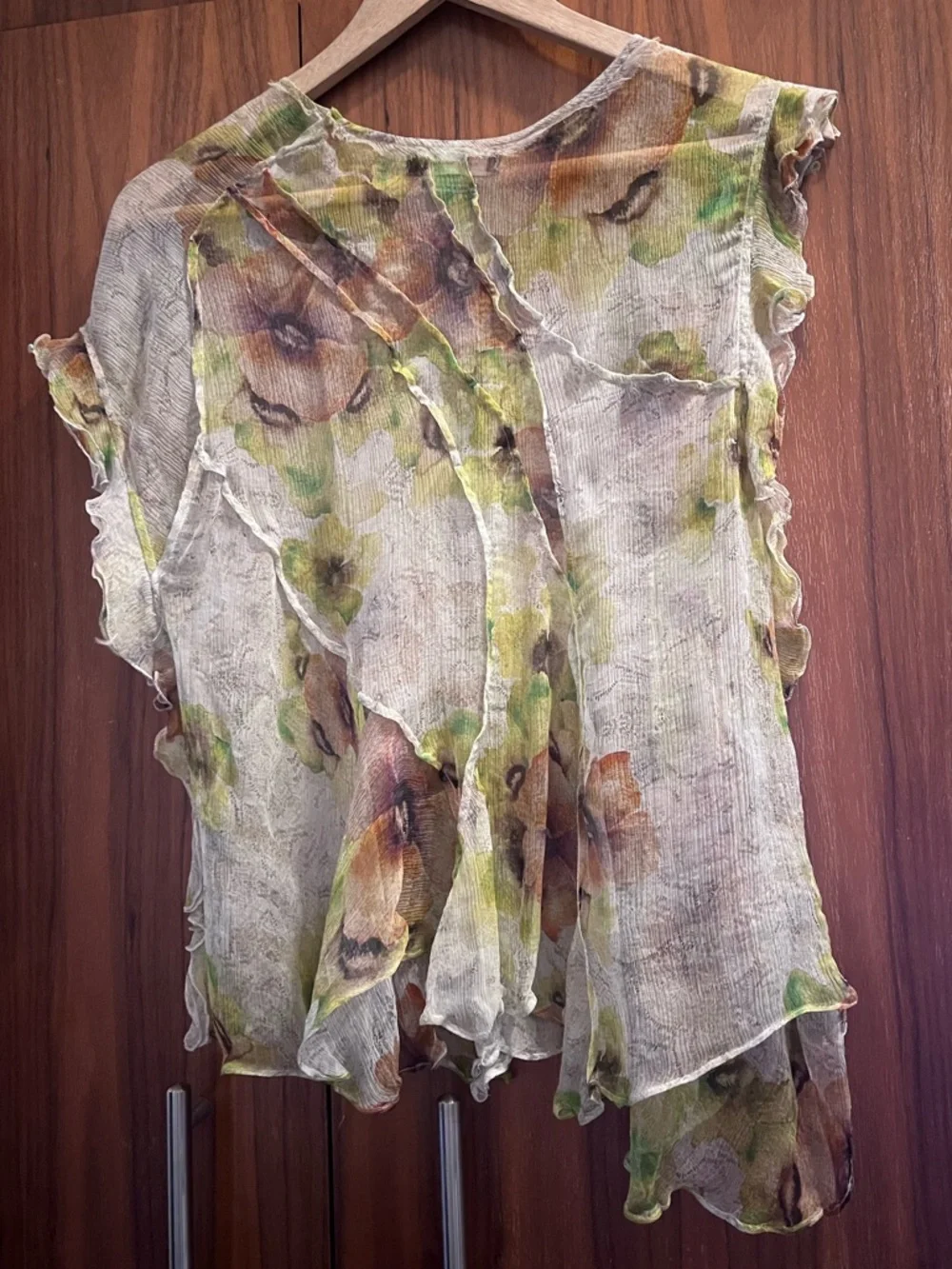 Isabel Marant Sheer Floral Ruffle Top - Green/Brown - Picture 2 of 4